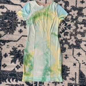 Blue Blush Short Sleeve Tie Dye Mesh Dress MEDIUM